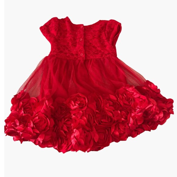 Nanette Baby Red Floral Roses Dress Toddler Girls Size 2T Rhinestone Embellished - Picture 2 of 7